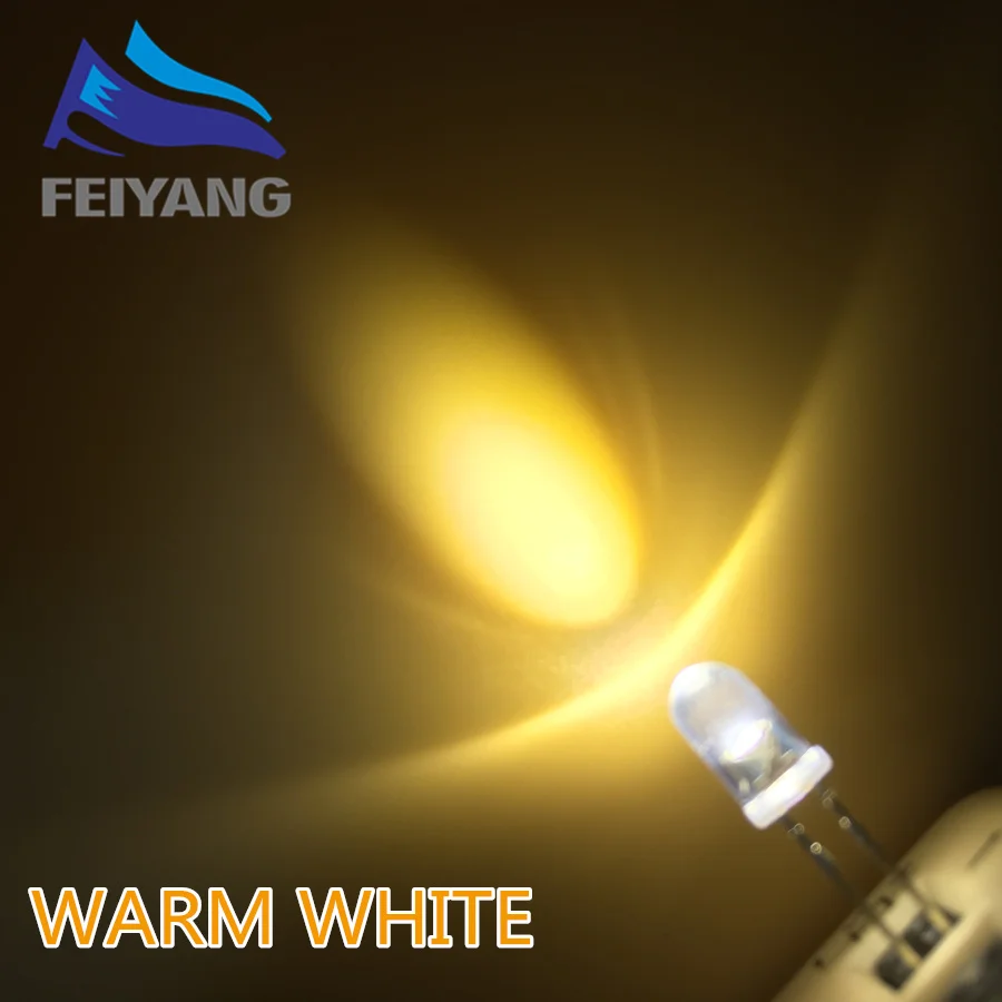 

Smart Electronics 100pcs/lot F5 Ultra Bright 5MM Round Warm White Water Clear LED Light Lamp Emitting Diode Transparents