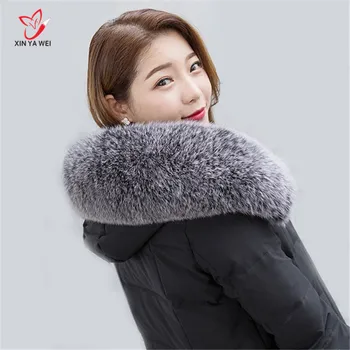 

100% Real Fox Fur Scarf Women black scarf Fox Fur Collar Hooded Womens winter Fox Fur Natural Hood Trim Scarf Big Fur Collar