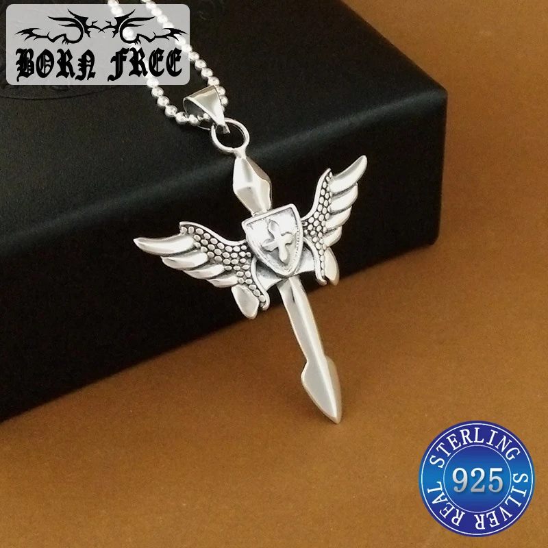 

925 sterling silver cross & wings & angel pendant necklace personality original necklaces pendants pendulum colgantes bijoux
