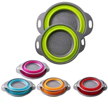 

2pcs/set Foldable Silicone Colander Fruit Vegetable Washing Basket Strainer Collapsible Drainer With Handle Kitchen Tool