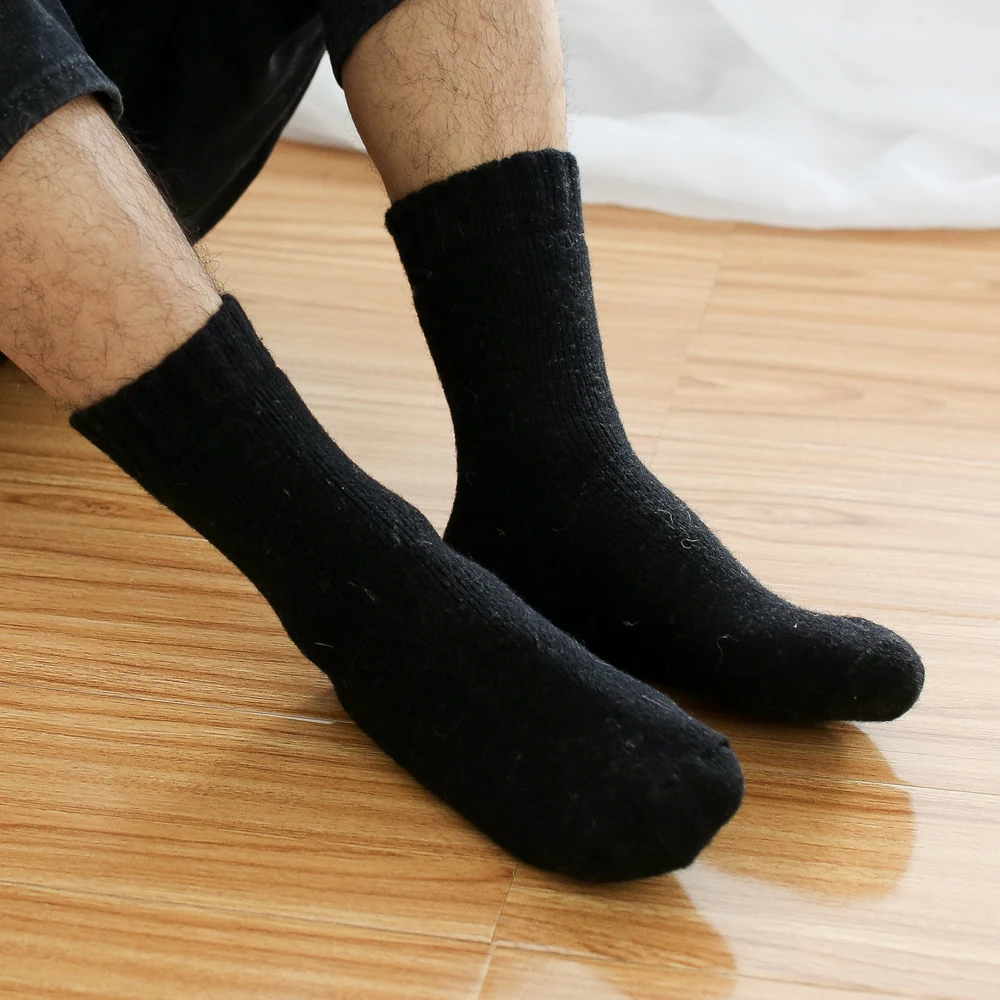 Высокое качество абсолютно новые 3 пары носки мужские экипаж ангольский кролик махровые шерстяные носки повседневные толстые теплые осенние зимние мужские носки