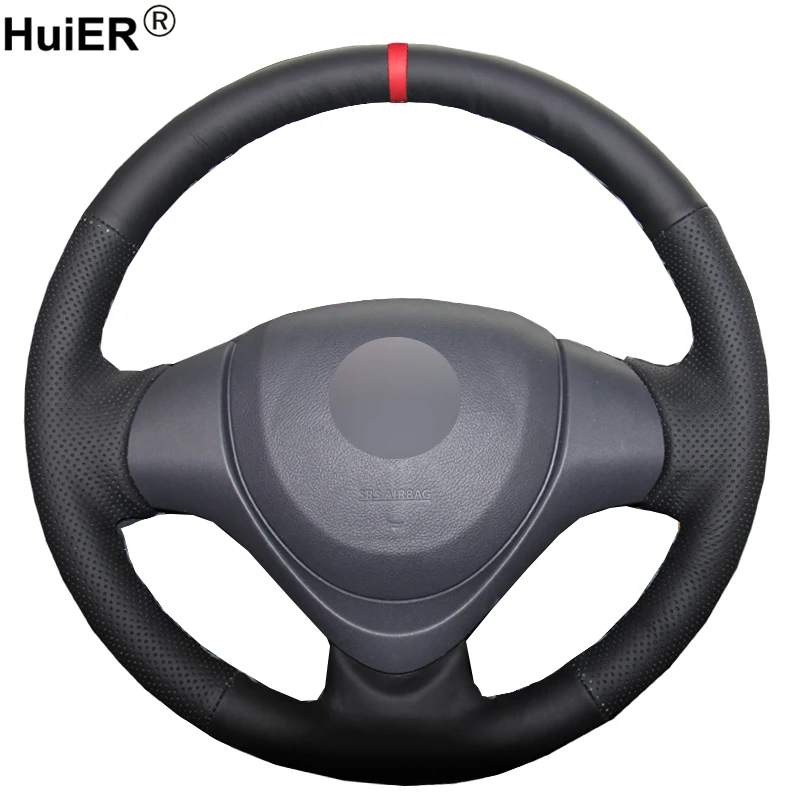

HuiER Hand Sewing Car Steering Wheel Cover Wear-resistant Red Marker For Suzuki Jimny 2015 Automobile Interior Accessories Parts