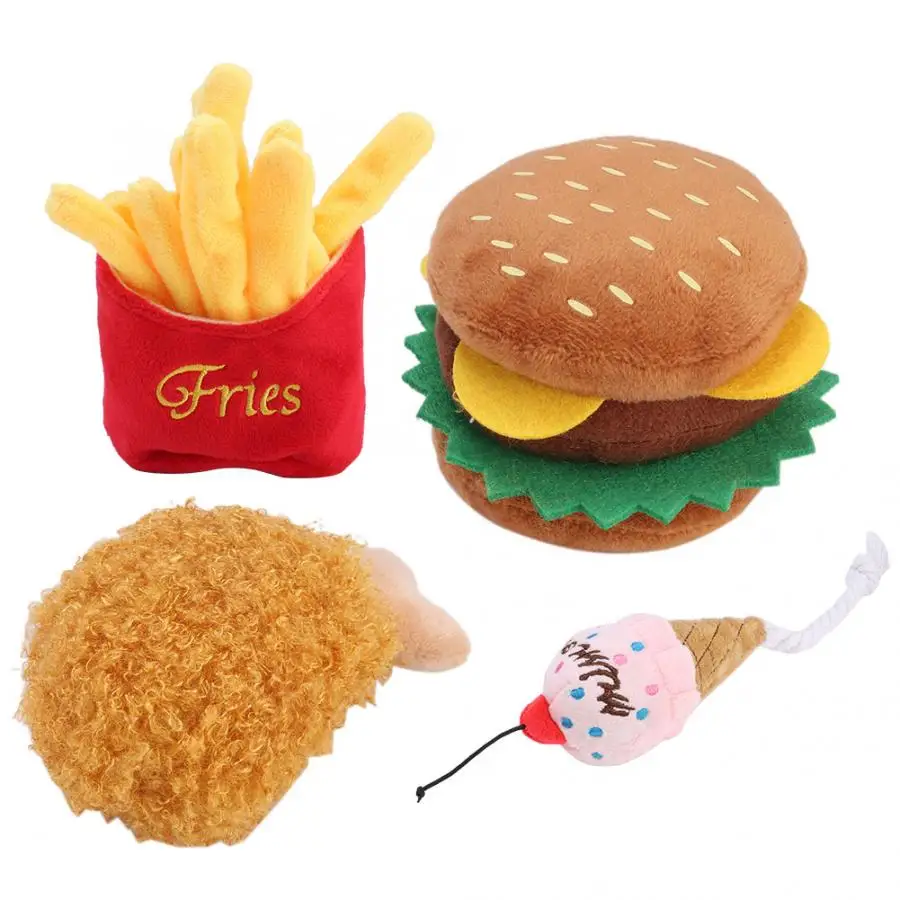 

4 Pcs Pet Plush Burger-shape Sounding Toy Pet Cat Dog Teeth Clean Chew Bite Playing Toys Dog Toys Supplies