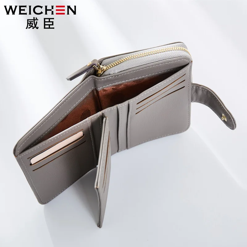 WEICHEN Many Departments Women Wallets Leather Zipper Coin Pocket & Card Holder Ladies Short Change