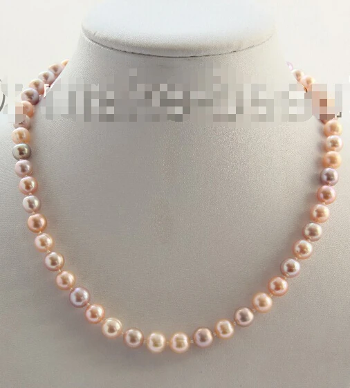 

shipping stunning AA big 9mm round pink purple freshwater cultured pearl necklace h2256