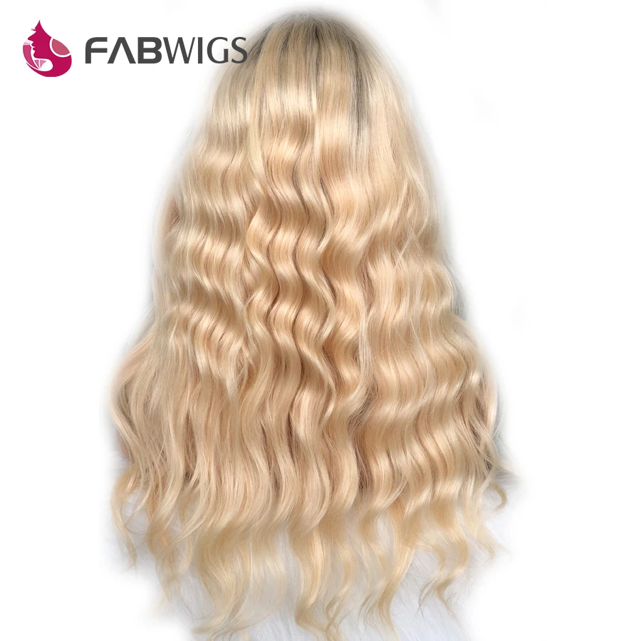 Fabwigs 180% Плотность Омбре блонд кружевные передние человеческие волосы парики европейские прозрачные кружевные передние парики remy волосы предварительно выщипанные