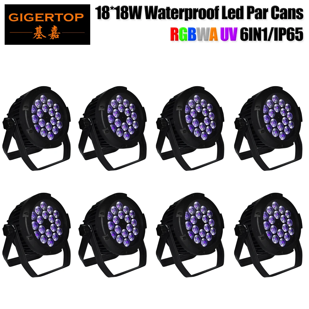 

TIPTOP 8 Pack 18 Leds RGBWAP Par Lights Sound Activated DMX 512 Controller Waterproof Small Size Christmas Halloween Festival