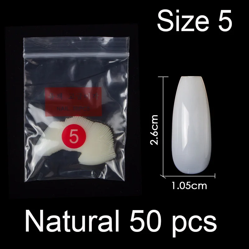 Natural Size 5 50 штук в упаковке определенного размера балерина гроб полное покрытие накладные ногти из акрила накладные ногти маникюр Размер 0 1 2 3 4 5 6 - Цвет: Natural Size 5