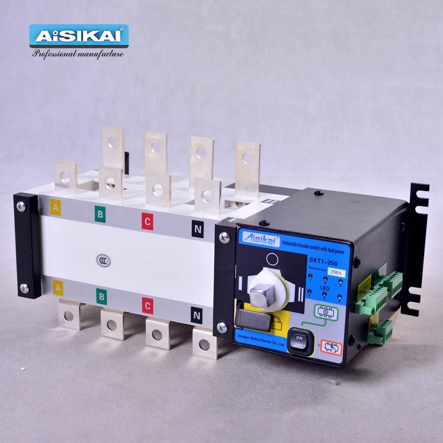 4P 250A ATS dual power diesel generator parts electric control curcuit breaker single three phase ac Automatic Transfer Switch