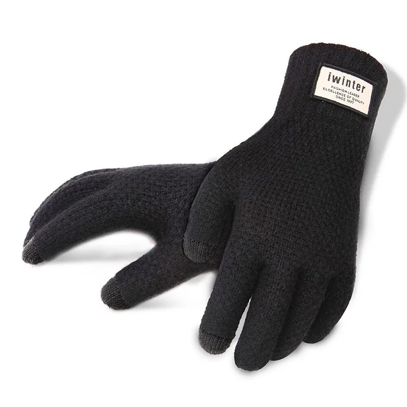 VISNXGI трикотажные зимние перчатки черные перчатки с сенсорным экраном мужские и женские зимние унисекс одноцветные Теплые эластичные вязаные перчатки - Цвет: G119 Male black