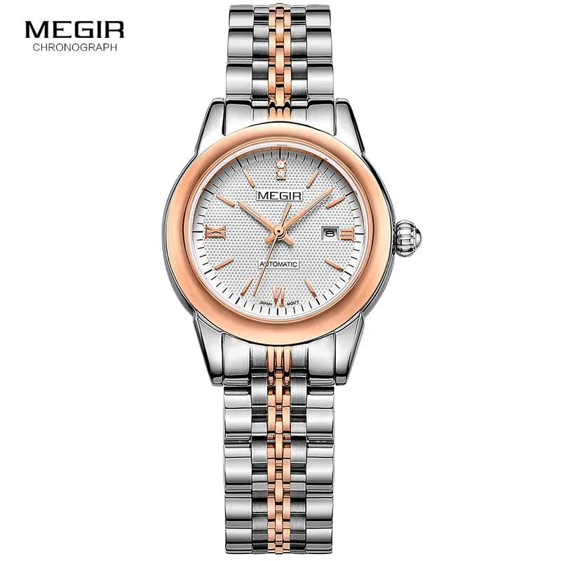 Reloj de pulsera MEGIR para mujer mecánico esqueleto reloj de pulsera 2019 moda Acero inoxidable Casual elegante mujer regalo RS62002LWhite-Rose - 2