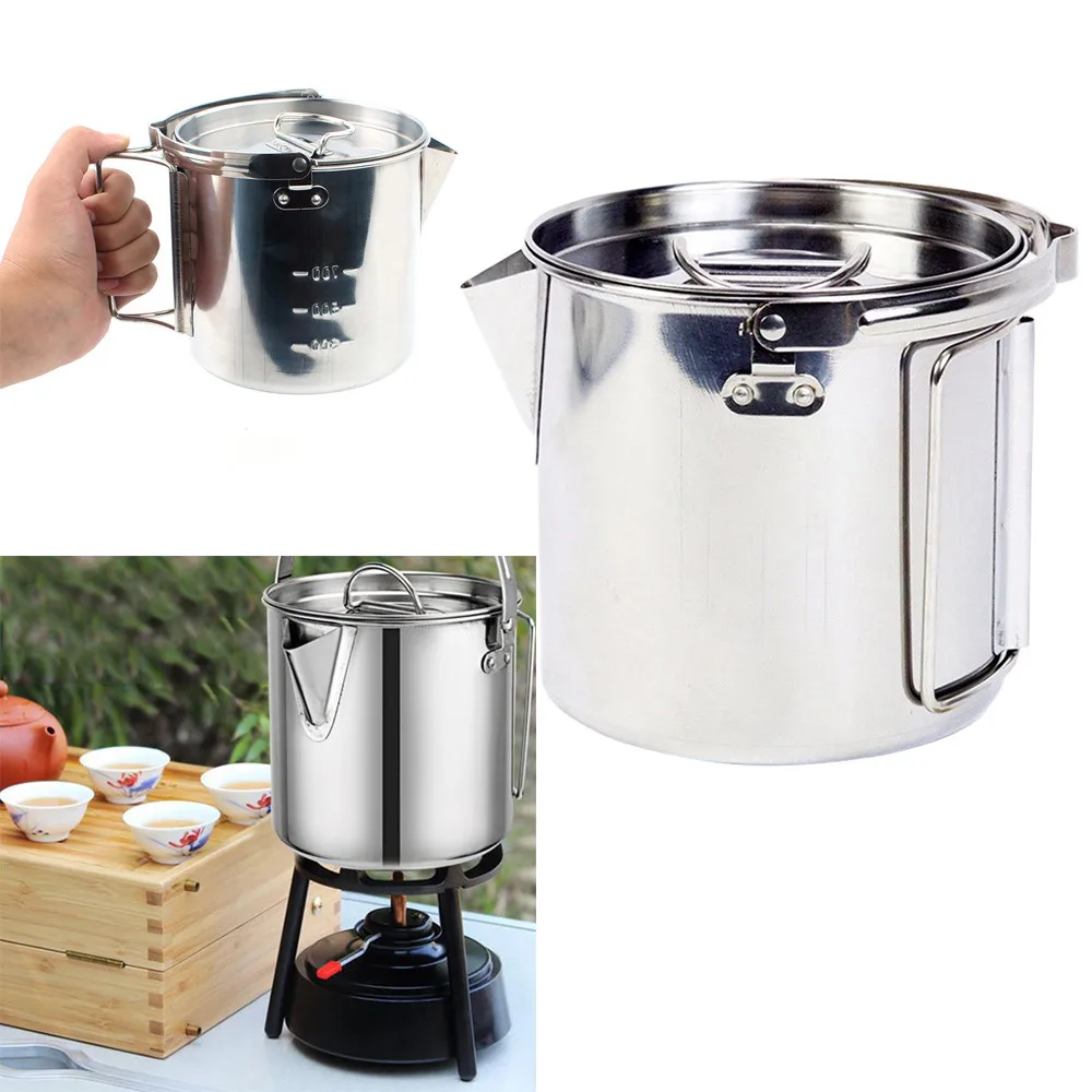 

2018 NEW Outdoor Stainless Steel Kettle 1.2L Hiking Camping Teapot Portable Hanging Pot E1016
