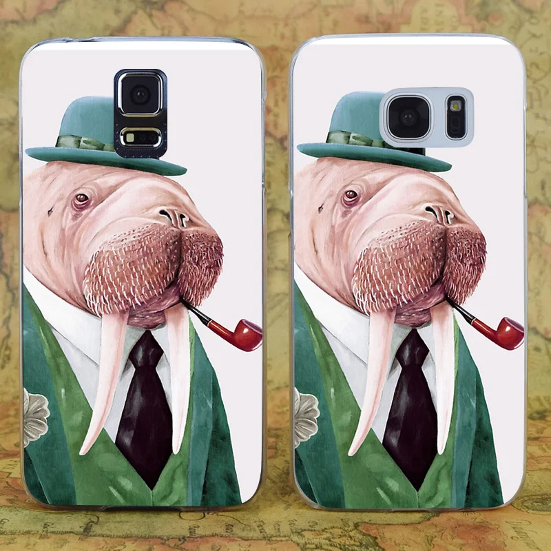 E4113 Walrus Green Transparent Hard PC Case Cover For Samsung Galaxy Note S 3 4 5 6 7 8 9 Mini Edge Plus |