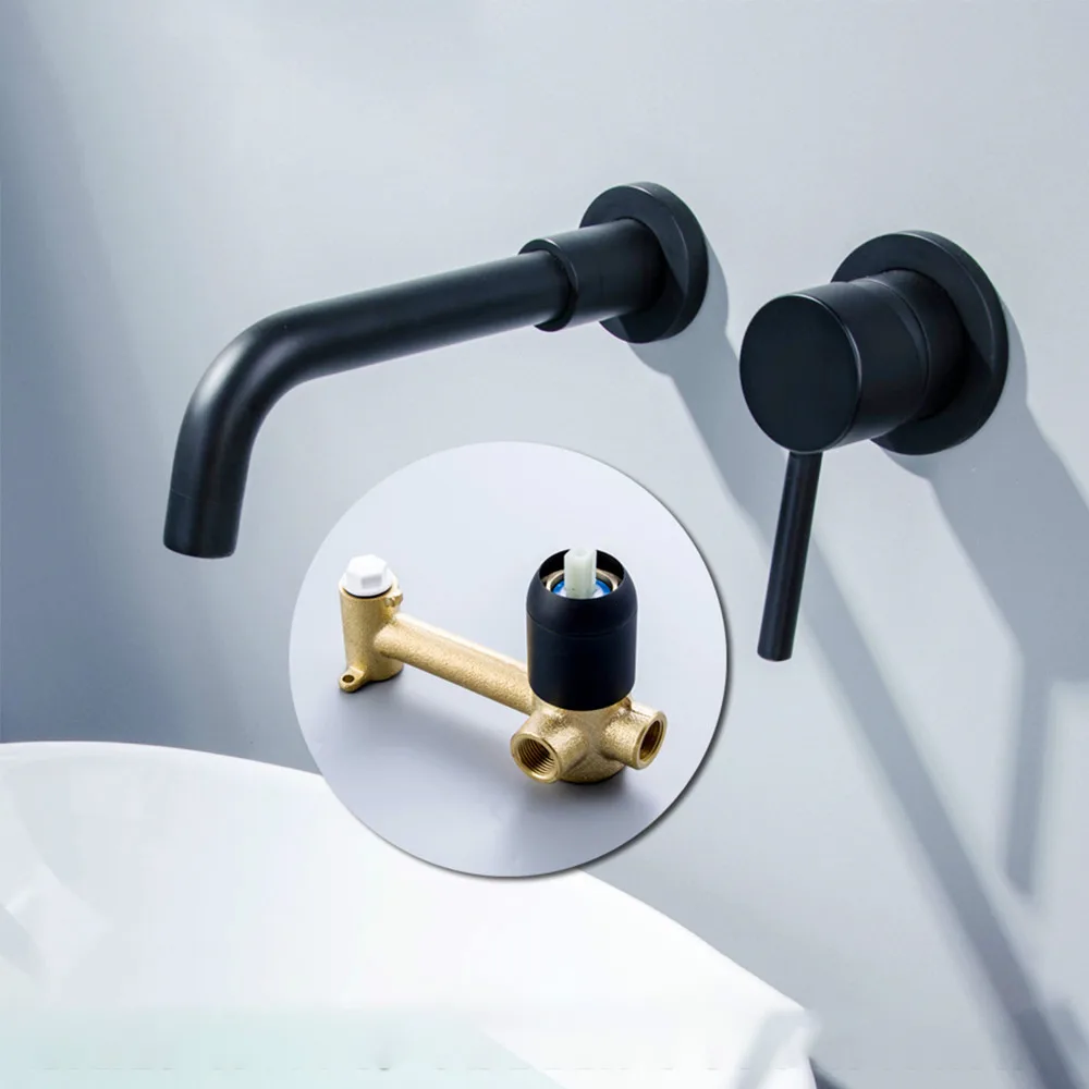 MOIIO Oil Rubbled Black Bathroom Faucet Single Handle Wall Mouned Water Mixer Tap Hot and Cold Sink Faucet Rotation Spout Crane MOIIO Oil Rubbled Black Bathroom Faucet Single Handle Wall Mouned Water Mixer Tap Hot and Cold Sink Faucet Rotation Spout Crane