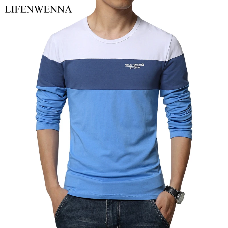 

2019 Spring New Arrival Men's T Shirt O Neck Patchwork Long Sleeve T Shirt Mens Clothing Trend Plus Size Top Tees Shirts M-5XL