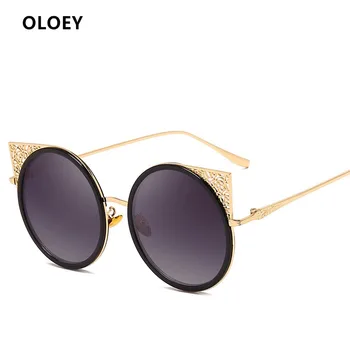 

OLOEY European and American new trend round frame sunglasses metal personality lady Cat's eye sunglasses retro fancy sunglasses