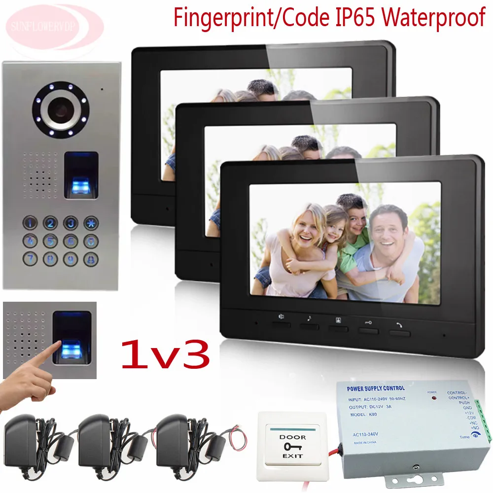 

Sunflowervdp Fingerprint Videophone IP65 Waterproof CCD HD Camera With Door Bell Wired Intercom For Private House/Apartments 1v3