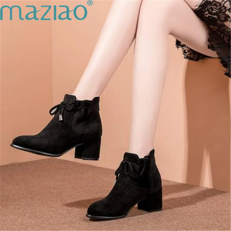 

Ankle Boots for Women Suede Rear Zipper Thick with Shoes Casual Roman Style Boots Women Black MAZIAO