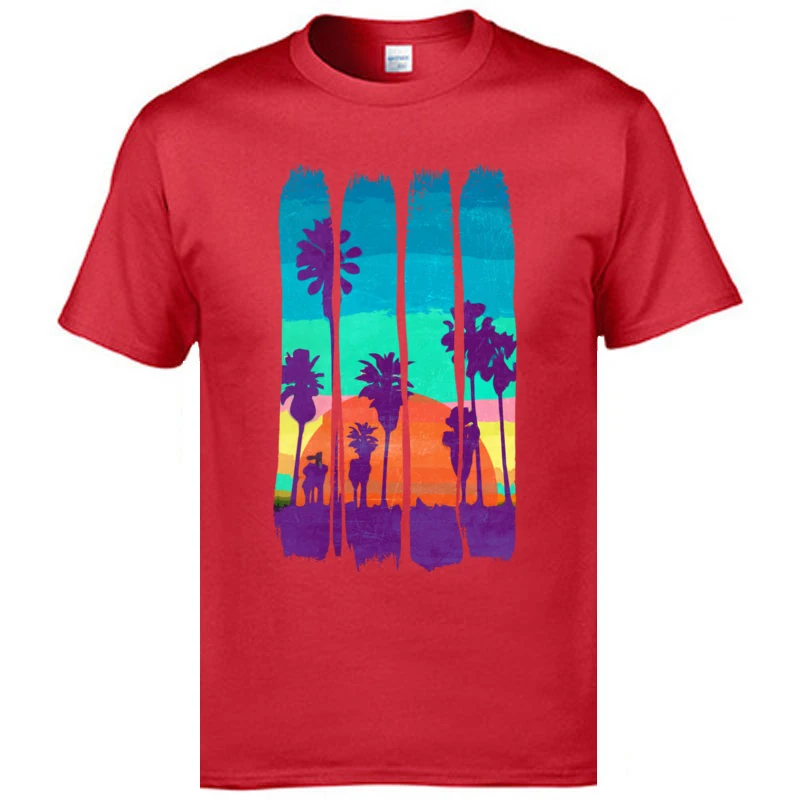 Camisetas de algodon con estampado de paisaje Vintage playeras bonitas con pinceladas playa de Miami verano y puesta de sol AliExpress