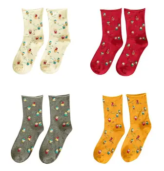 

250 pairs/LOT Cartoon Christmas Dwarfs Wide-Neck Women Socks Vintage Casual Funny Socks Ladies Socks