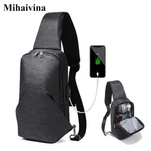 Mihaivina черный груди пакет Для мужчин зарядка через usb груди мешок водоотталкивающая путешествия Курьерские сумки мужские Повседневное плечо сумка через плечо