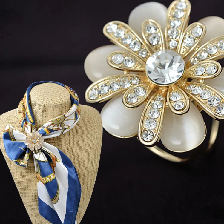 

OneckOha Fashionable Rhinestone Brooch Pin Opal Stone Flower Scarf Clip Crystal Pashmina Loop Hijab Pin