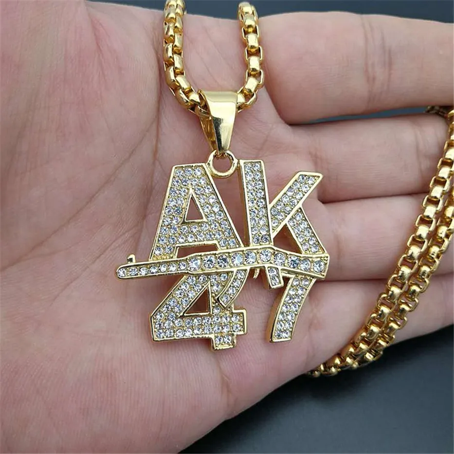 24" STAINLESS STEEL HIP HOP ICED GOLD AK-47 ANGEL PENDANT NECKLACE 3MM BOX CHIAN
