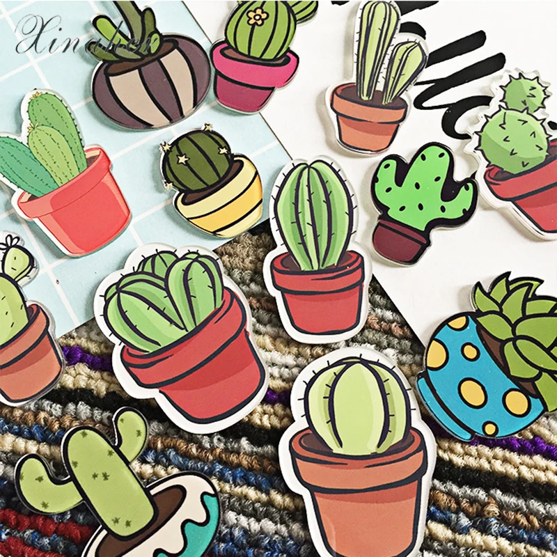 XINAHER-1-PCS-Cute-Icon-Cactus-Succulent-plants-Acrylic-Pin-Badge-Cartoon-Icons-Backpack-Decoration-Badges (1)