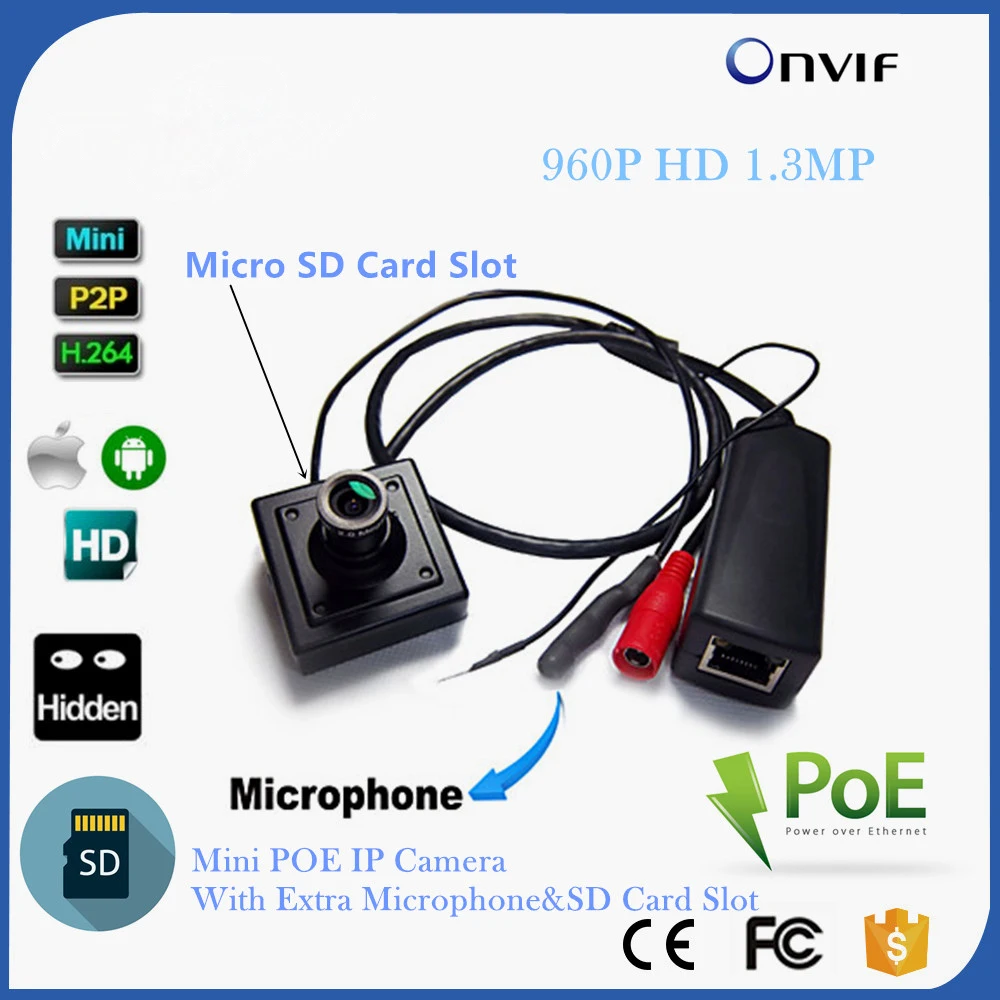 3.6mm Len POE Mini IP Camera 1.3MP 960P CCTV Security Micro Home Smallest Camera Hd SD Card Slot TF Surveillance P2P Onvif Audio