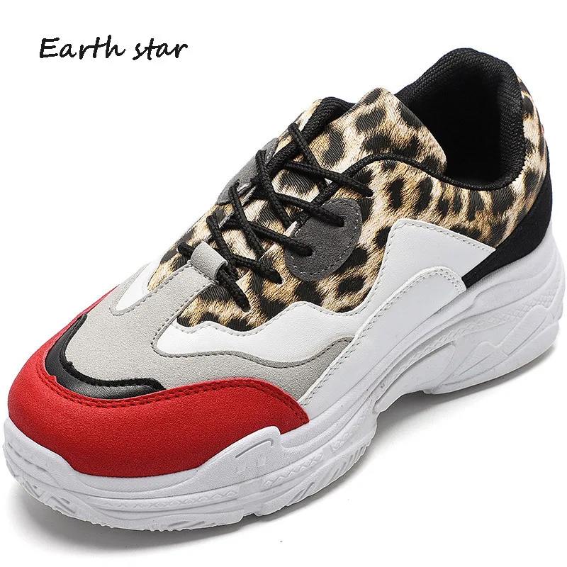 

Casual White Shoes Women Chunky Sneakers Platform Leopard zapatos de mujer Spring New chaussures femme Ladies footware Patchwork