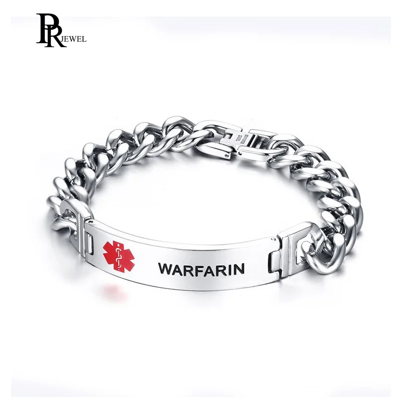 Engraving WARFARIN Stainless Steel Medical Alert ID Bracelet for Men