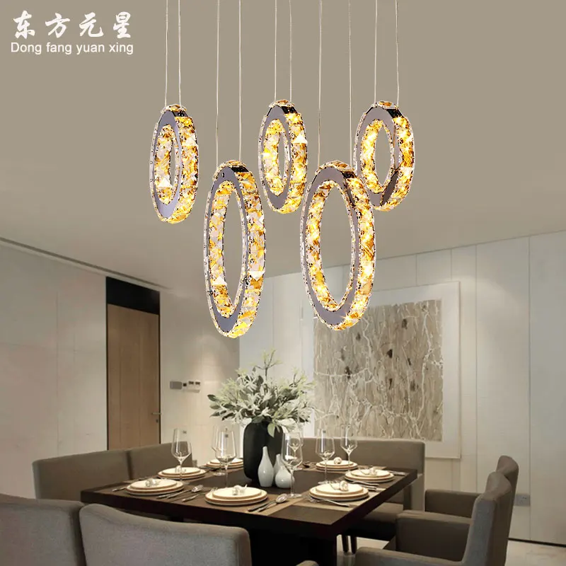 stainlessteel crystal chandelier led light fixtures 5 rings led lamp