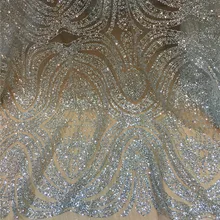 Дизайн серебряная африканская Высококачественная блестящая Тюлевая сетчатая кружевная ткань для платья свадебное платье, вечернее платье H-181011