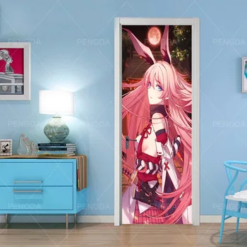 

Door Self Adhesive Sticker Yaezakura On The Wallpaper For Doors Diy Canvas Print Art Picture Home Decor Mural Renovation Decal