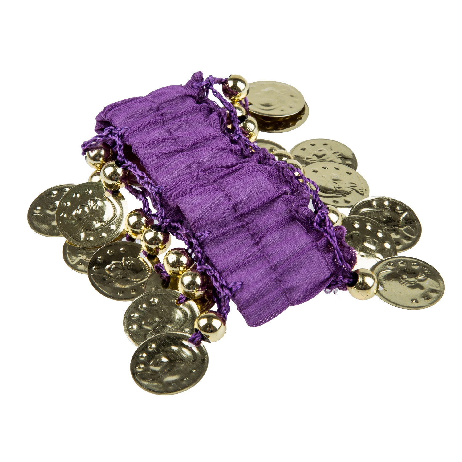 

1 Pair Belly Dance Wear Bracelets Wrist Ankle Arm Cuffs Shiny Beads Gold Coins - purple
