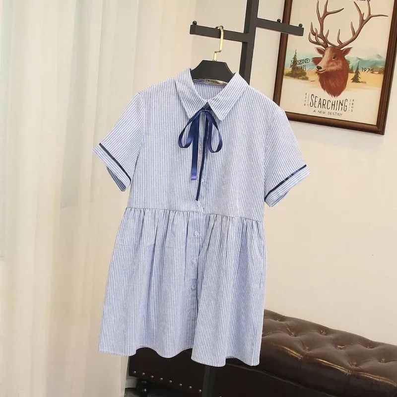 

Ubetoku 2018Summer women cotton dress sweet striped ribbon bowknot dress plus size women clothing(qun90)