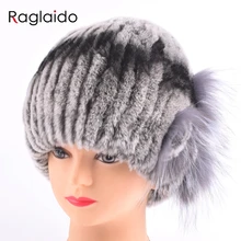 Raglaido зимняя шапка женская натуральный мех кролика рекс Шапки цветочный kniting женские теплые зимние Шапки дамы элегантный берет Шапки LQ11285