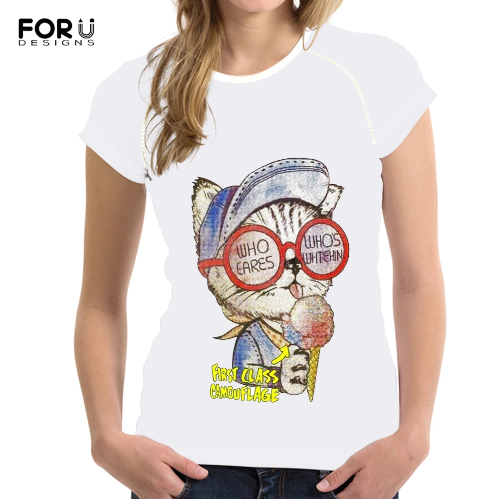 

FORUDESIGNS Womens Short Sleeves Lady Personalize Design Cartoon 3D Painting Women Summer T-shirt Girls Soft Loose Style Tees