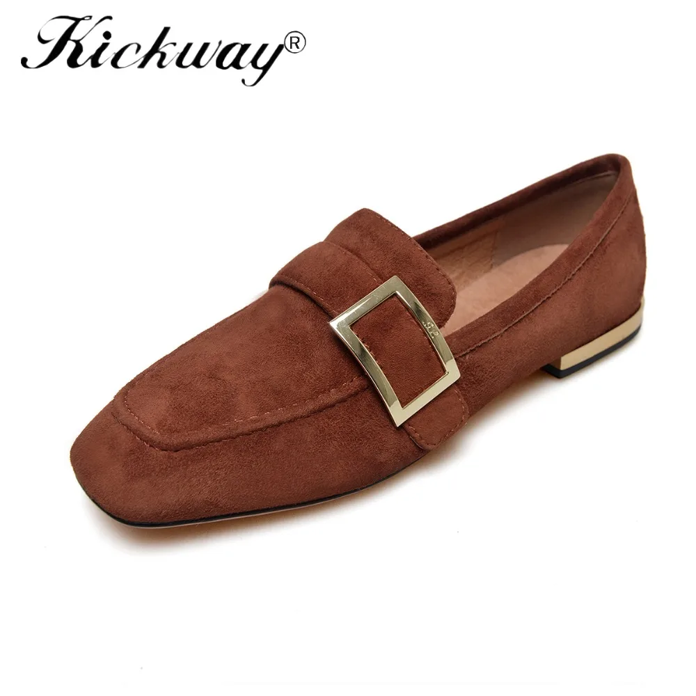 

Kickway Women Genuine Leather Flats Low Heels Fashion Loafers Shoes Casual Soft Black Tan Leisure Shoes 2018 New For Ladies