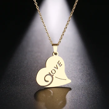 

DOTIFI Stainless Steel Necklace For Women Man Classic Love Heart Gold And Silver Color Pendant Necklace Engagement Jewelry