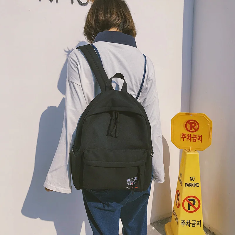 Women Backpack Schoolbag Canvas Cute Dog Embroidery Cotton Fabric Backpack Female Vintage Notebook Backpack For Girls School Bag (39)