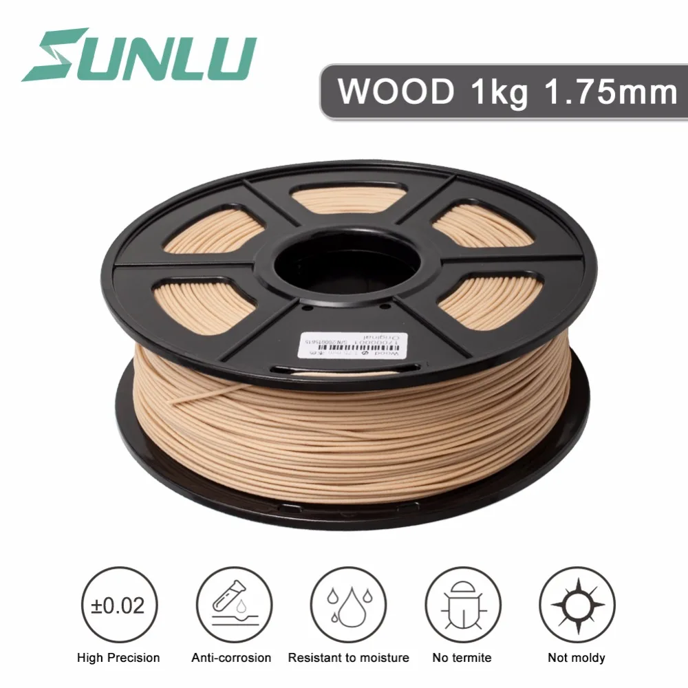 

new free ship SUNLU 3D Printer Filament Wood Filament 1.75mm 1KG 2.2lbs Spool Wooden Color with CE certificate for Wooden Effect
