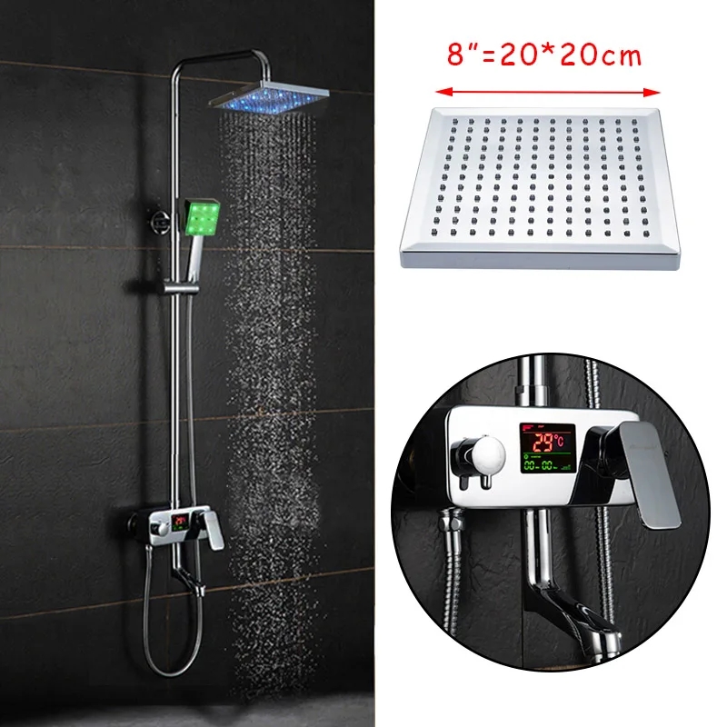 8 inch Shower Head Светодиодный душевой кран с цифровым дисплеем для ванной, светодиодный душевой кран с дождевой насадкой, светодиодный душевой кран для холодной и горячей воды - Цвет: 8 inch Shower Head
