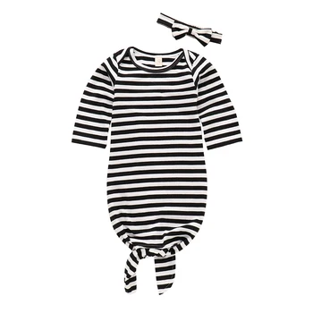 

2018 New Newborn baby wrap envelopes cute baby black striped cotton sleeping bag with headband