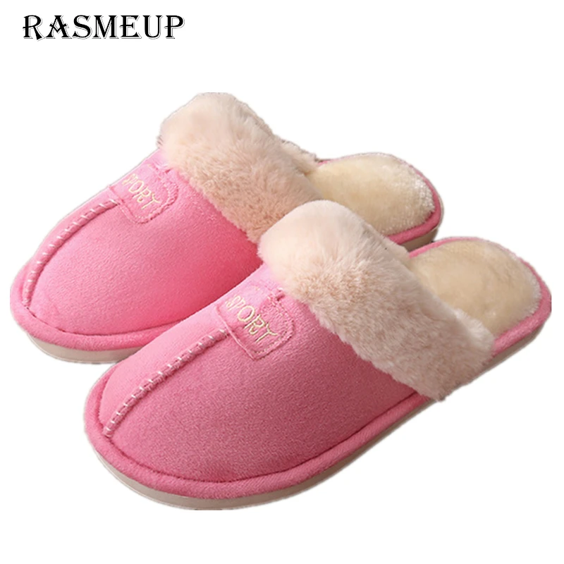 

RASMEUP Women Winter Home Slippers 2018 Solid Comfortable Cotton Warm Indoor Slippers Adults Women's Plush Flip Flops Home Shoes