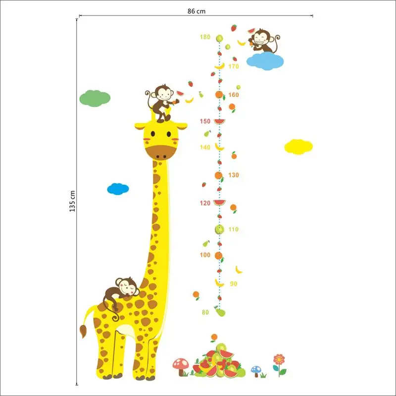 Cartoon jungle animals monkey giraffe children height measure wall stickers for kids room wall sticker home decoration