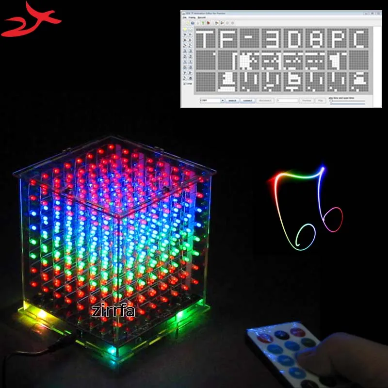 

New for TF card 3D 8 8x8x8 mini multicolor mp3 music light cubeeds kit built-in music spectrum,led electronic diy kit