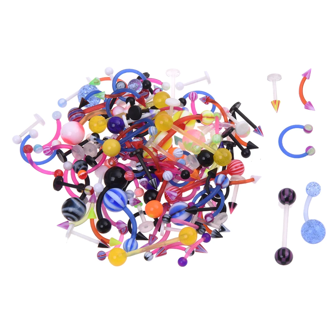 

120 x Mix Flexible Nose Navel Tongue Ear Piercing Bar Barbell Body Jewelry