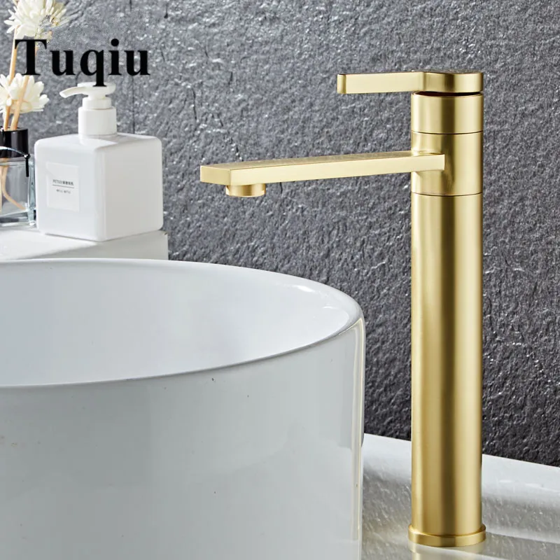 Günstig Bad Wasserhahn Messing Badezimmer Basin Wasserhahn Kalt Und Warmwasser Mischer Waschbecken Wasserhahn Einzigen Griff Deck Montiert Gebürstet Gold tippen
