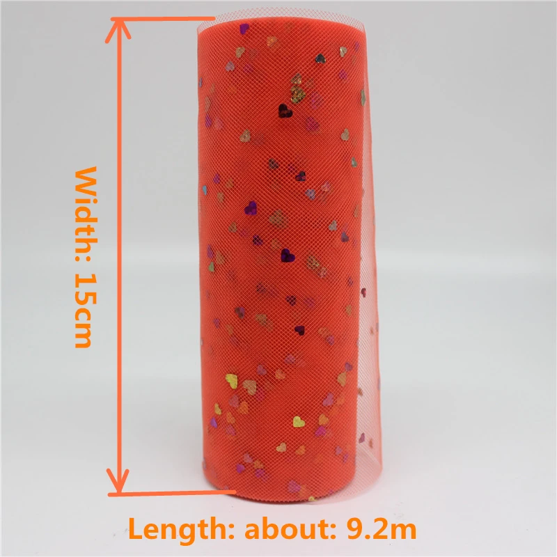 Блестящая Лазерная пачка с сердечками 10 ярдов 15 см|sequin tulle roll|sequin tulletulle rolls |